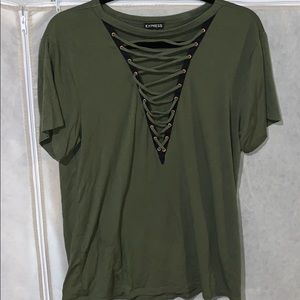 Express Olive Green Short Sleeve Shirt